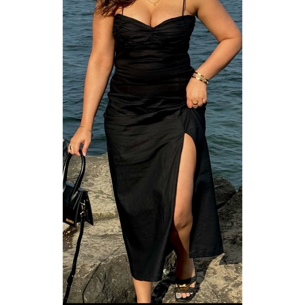 Zara Linen Blend Black Midi Dress